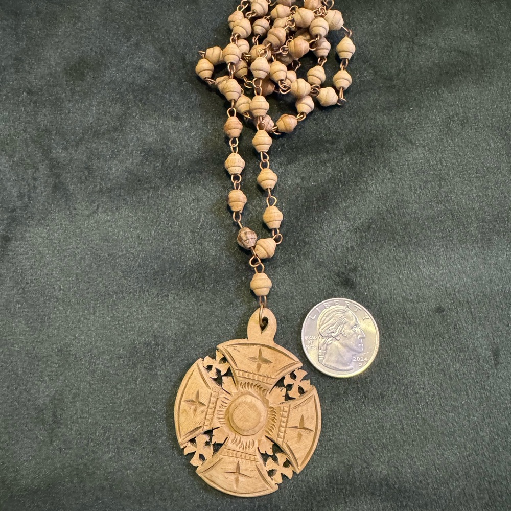 Wooden Beaded Rosary with Cross Pendant marked Bethlehem